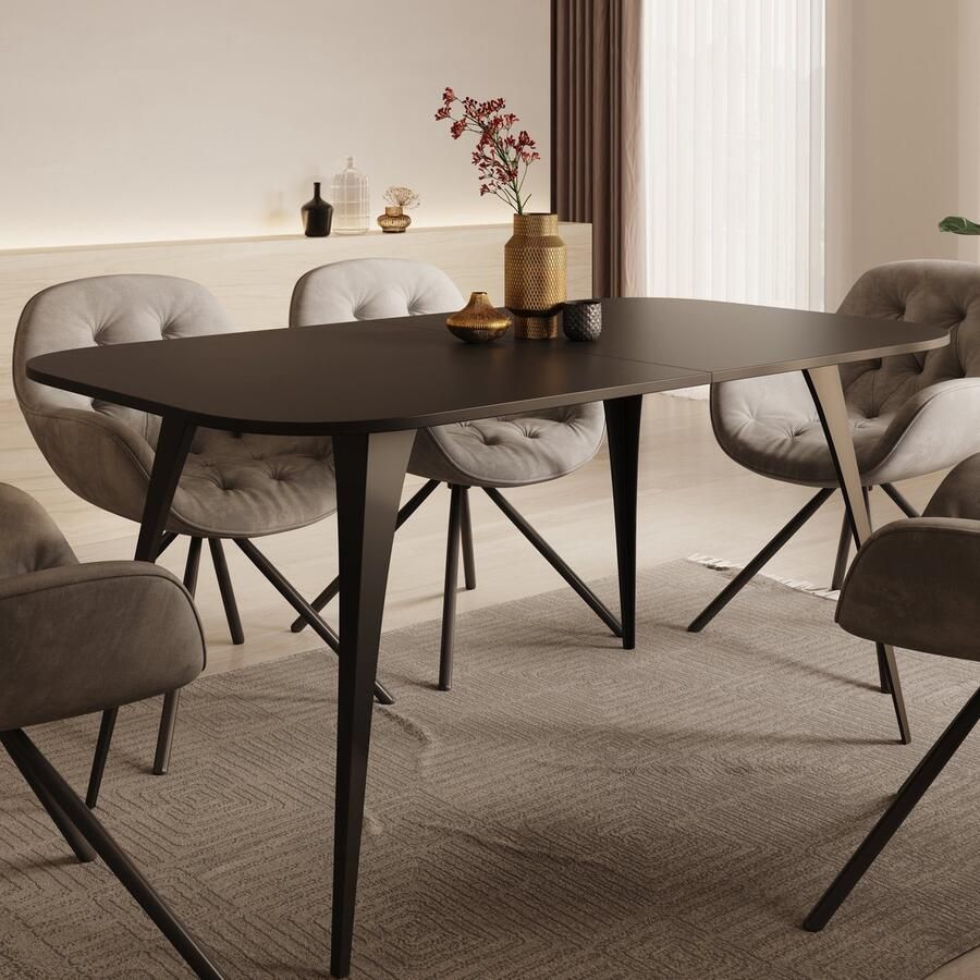 MEUBELLA Eetkamertafel Flix Zwart 160 cm Uitschuifbaar