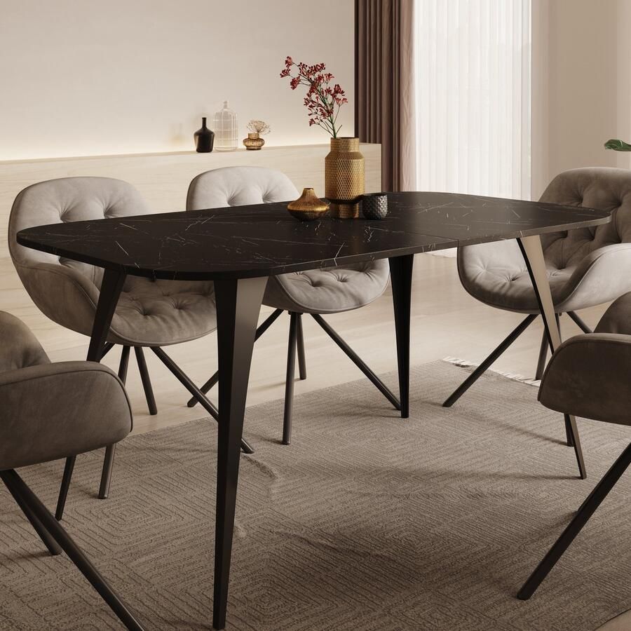 MEUBELLA Eetkamertafel Flix Zwart marmer 160 cm Uitschuifbaar