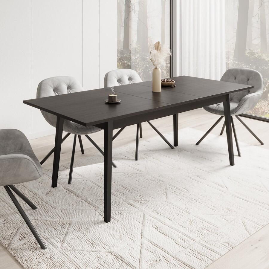 MEUBELLA Eetkamertafel Monor Zwart eiken 200 cm Uitschuifbaar