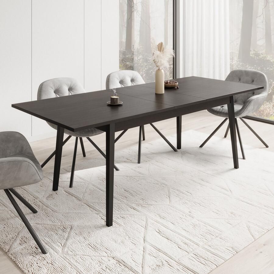 Meubella Eetkamertafel Monor Zwart eiken 220 cm Uitschuifbaar
