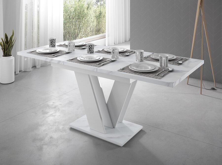 MEUBELLA Eetkamertafel Moris Wit marmerlook 160 cm Uitschuifbaar