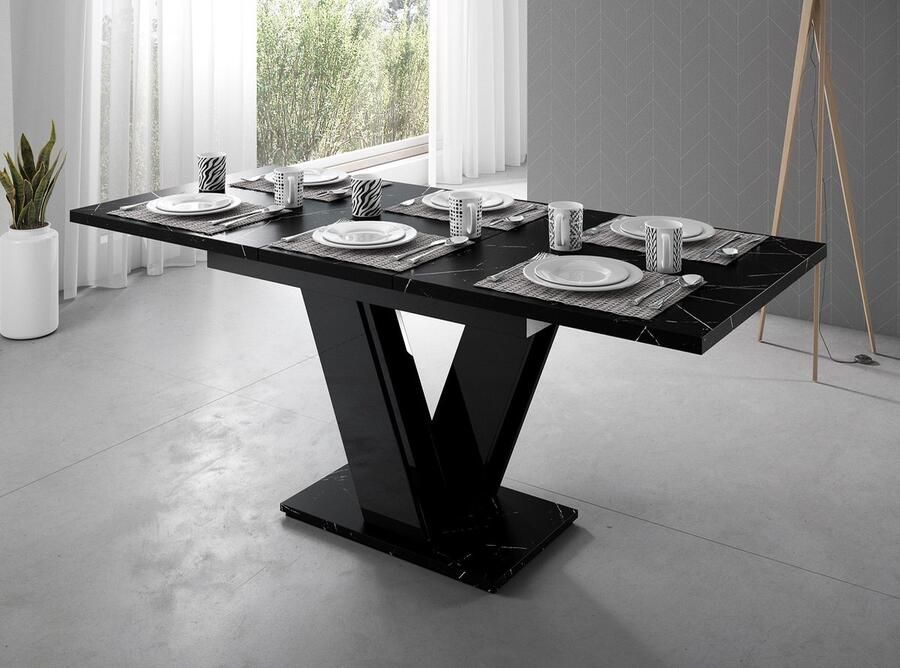 MEUBELLA Eetkamertafel Moris Zwart marmerlook 160 cm Uitschuifbaar