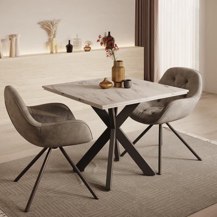 MEUBELLA Eetkamertafel Pacey Wit marmerlook 90 cm