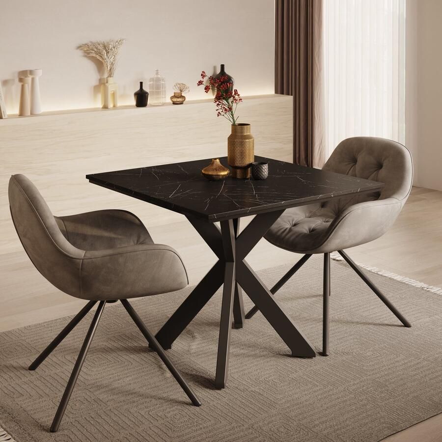 MEUBELLA Eetkamertafel Pacey Zwart marmerlook 90 cm