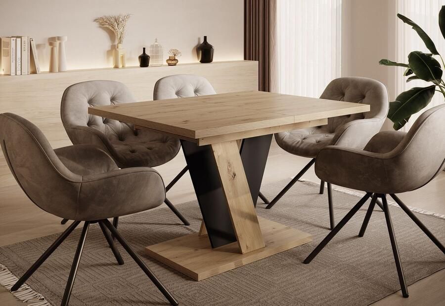 MEUBELLA Eetkamertafel Velluto Eiken Zwart 160 cm Uitschuifbaar - Foto 2