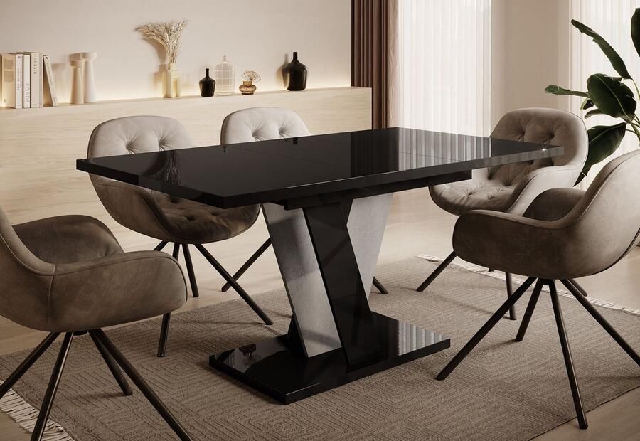 MEUBELLA Eetkamertafel Velluto Zwart hoogglans Betonlook 160 cm Uitschuifbaar - Foto 2