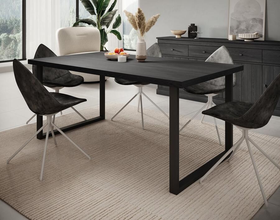 Meubella Eetkamertafel Vince Zwart eiken 180 cm