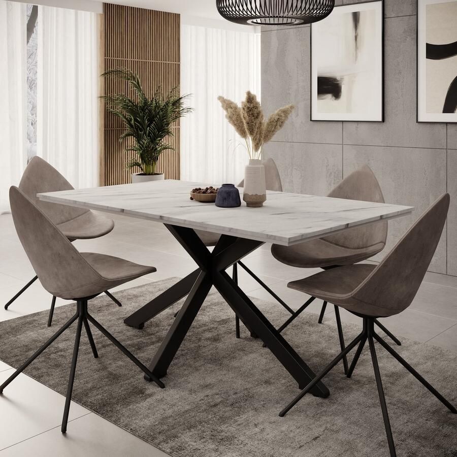 MEUBELLA Eetkamertafel Wabe Wit marmerlook 160 cm