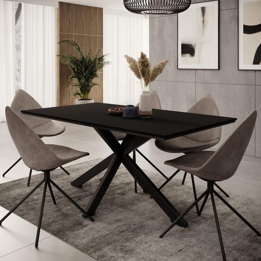 MEUBELLA Eetkamertafel Wabe Zwart 160 cm