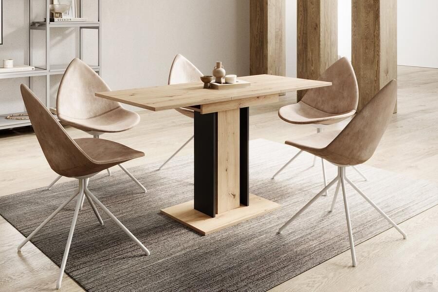 MEUBELLA Eetkamertafel Wendel Eiken Zwart 140 cm Uitschuifbaar