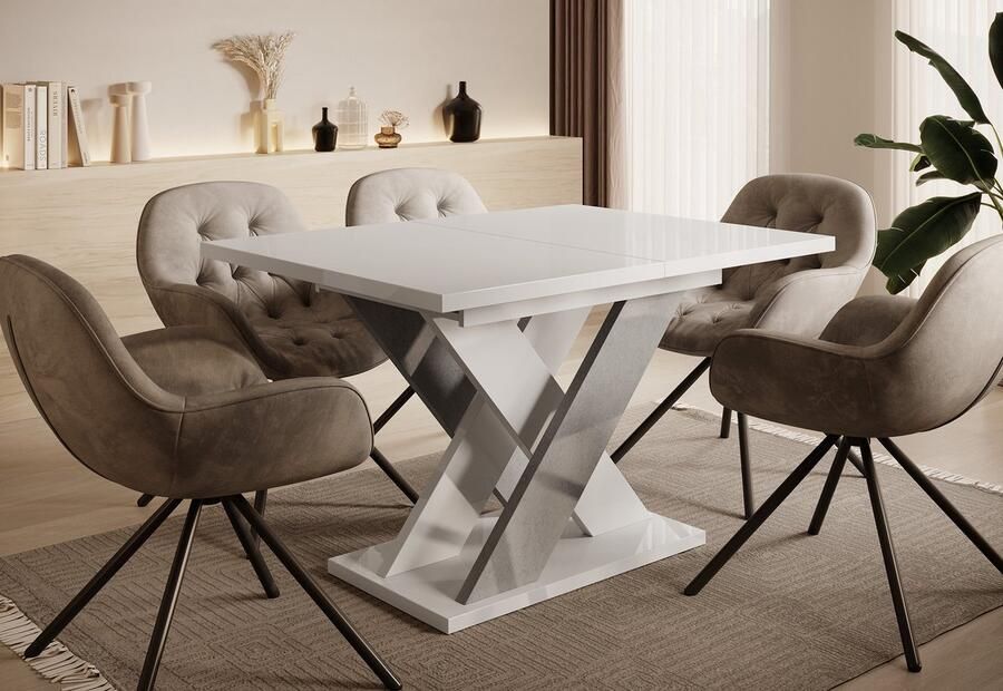 MEUBELLA Eetkamertafel Xandra Wit hoogglans Betonlook 160 cm Uitschuifbaar - Foto 2