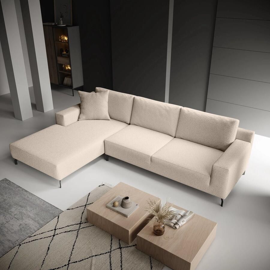 MEUBELLA Florencio Hoekbank 3-zits met chaise longue Teddystof beige Links