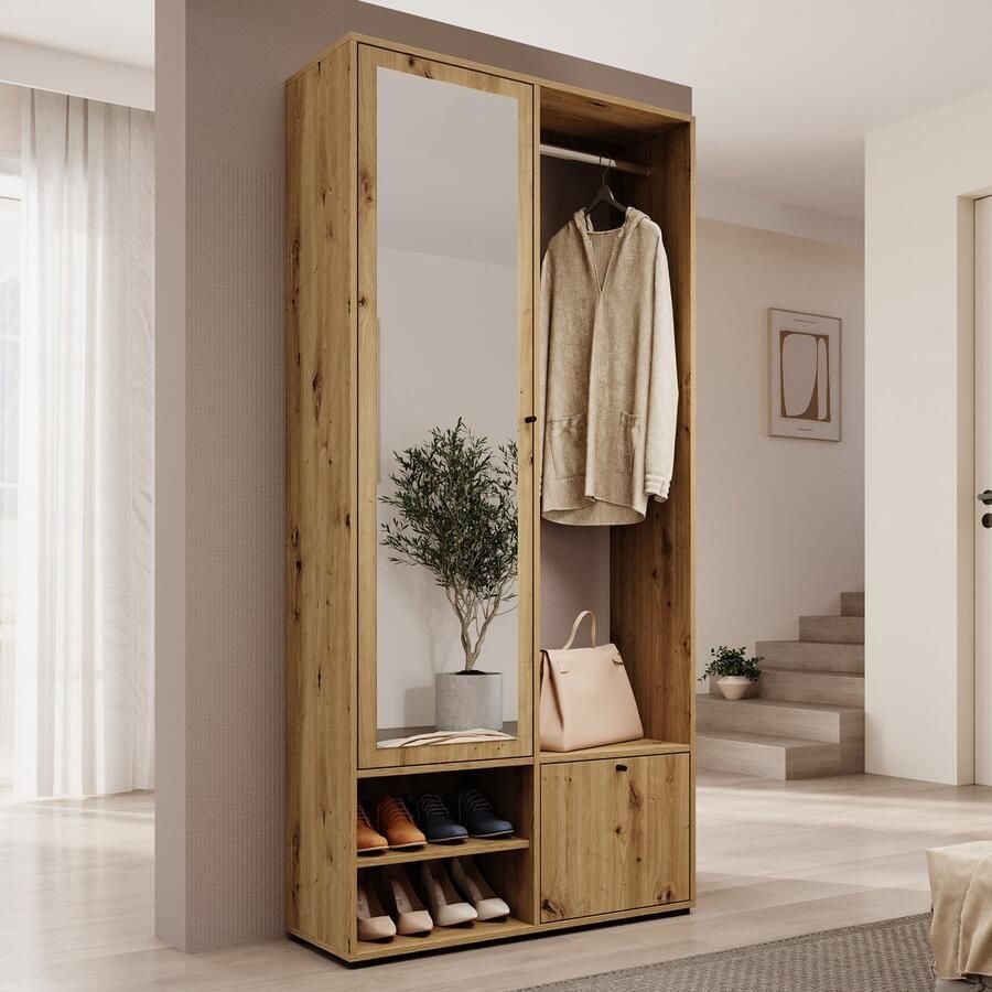 MEUBELLA Halkast Deacon Eiken 90 cm Met spiegel