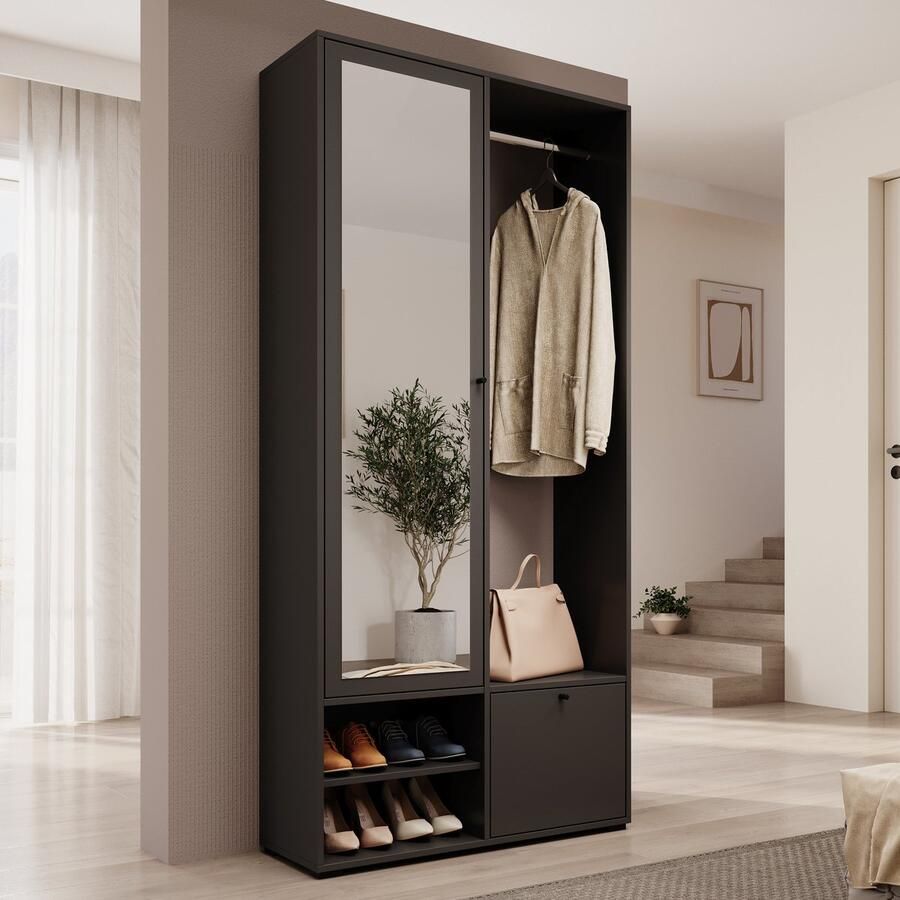 MEUBELLA Halkast Deacon Zwart 90 cm Met spiegel