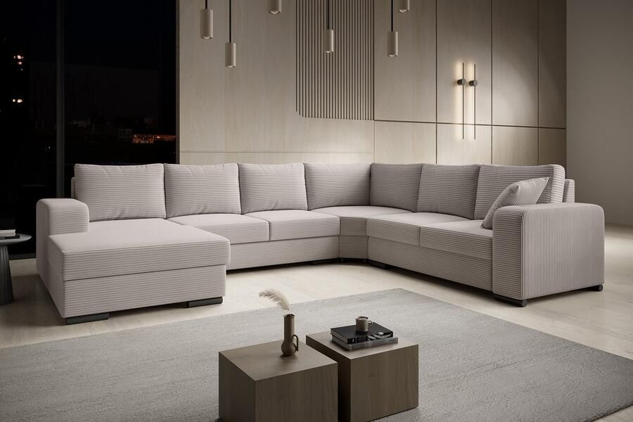 MEUBELLA Hoekbank Adel Beige Ribstof Links