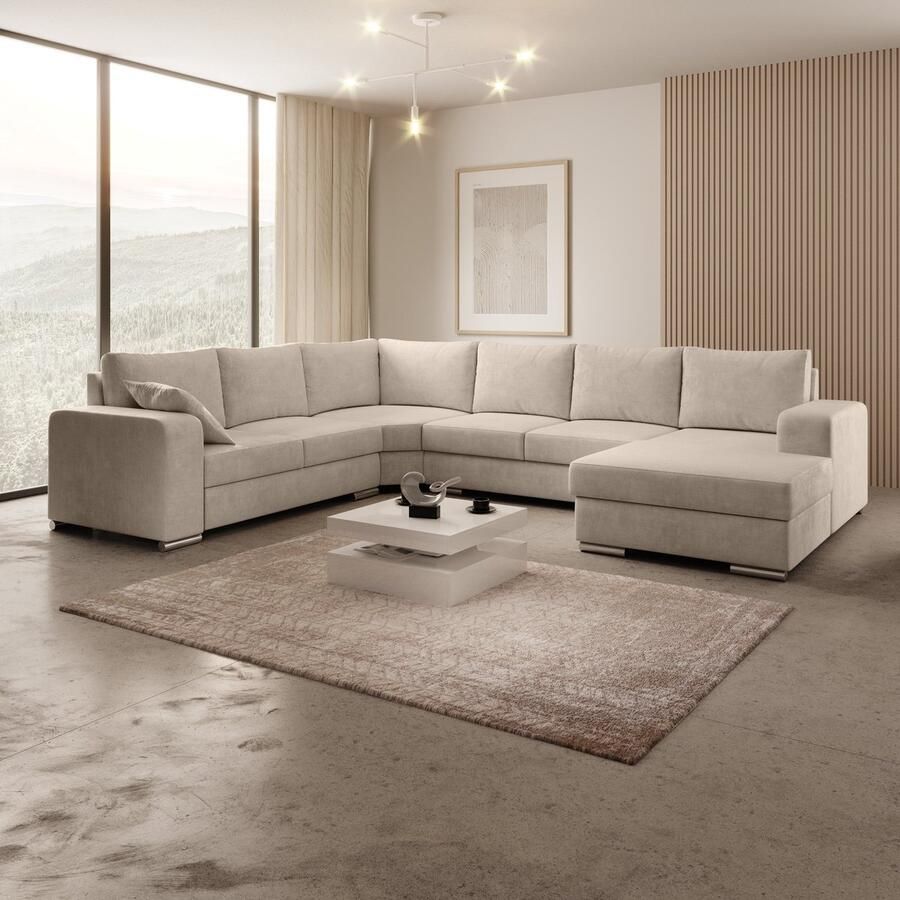 MEUBELLA Hoekbank Adel Beige Velvet Rechts