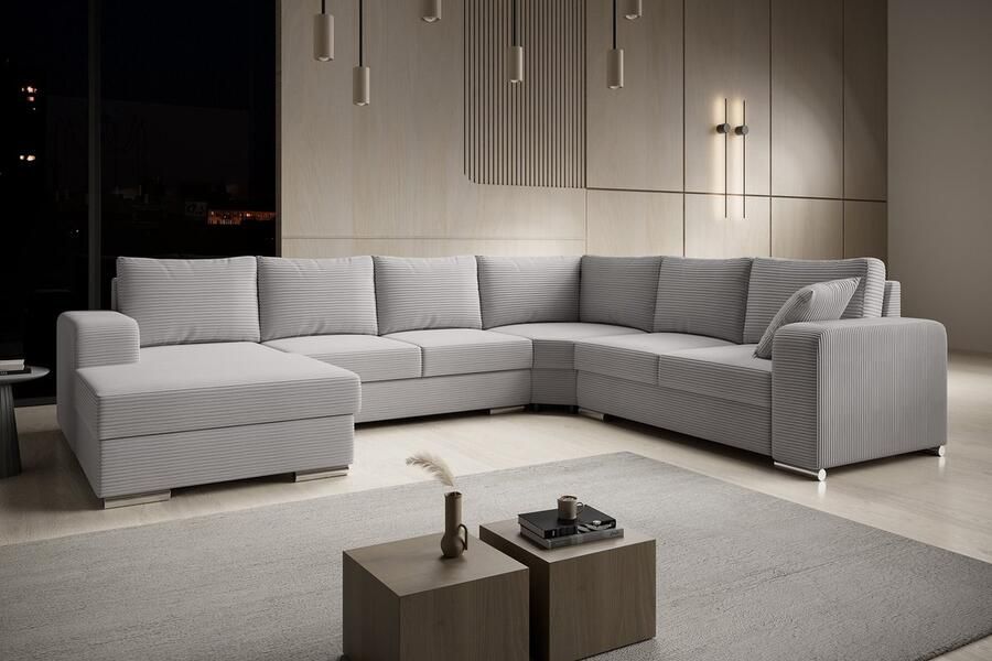 MEUBELLA Hoekbank Adel Grijs Ribstof Links