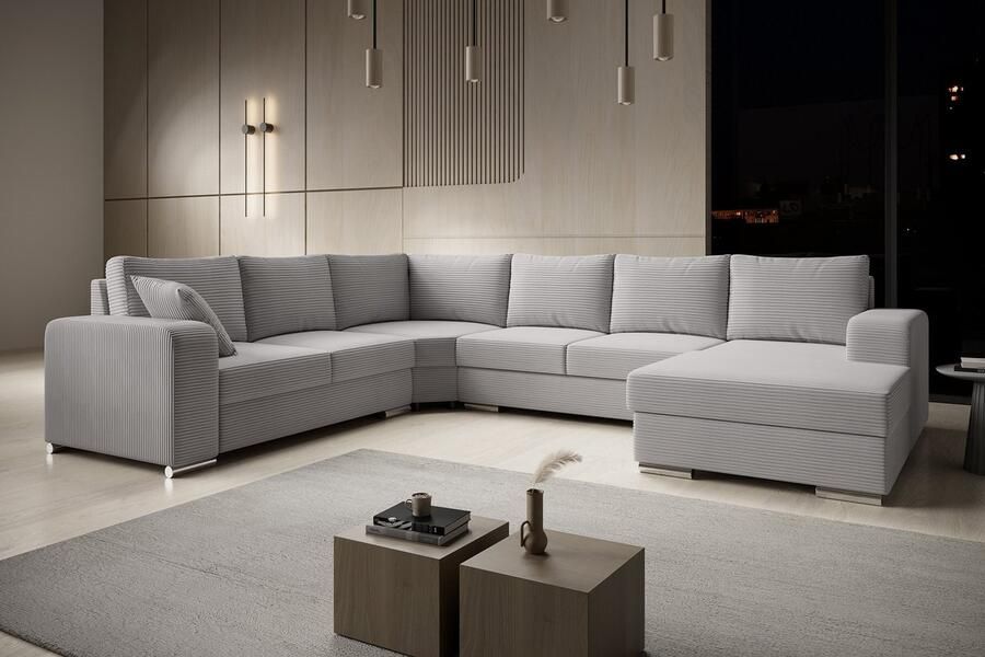 MEUBELLA Hoekbank Adel Grijs Ribstof Rechts