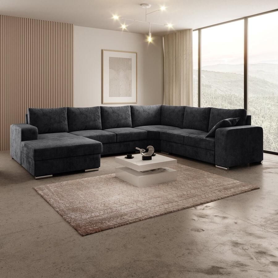 MEUBELLA Hoekbank Adel Zwart Velvet Links