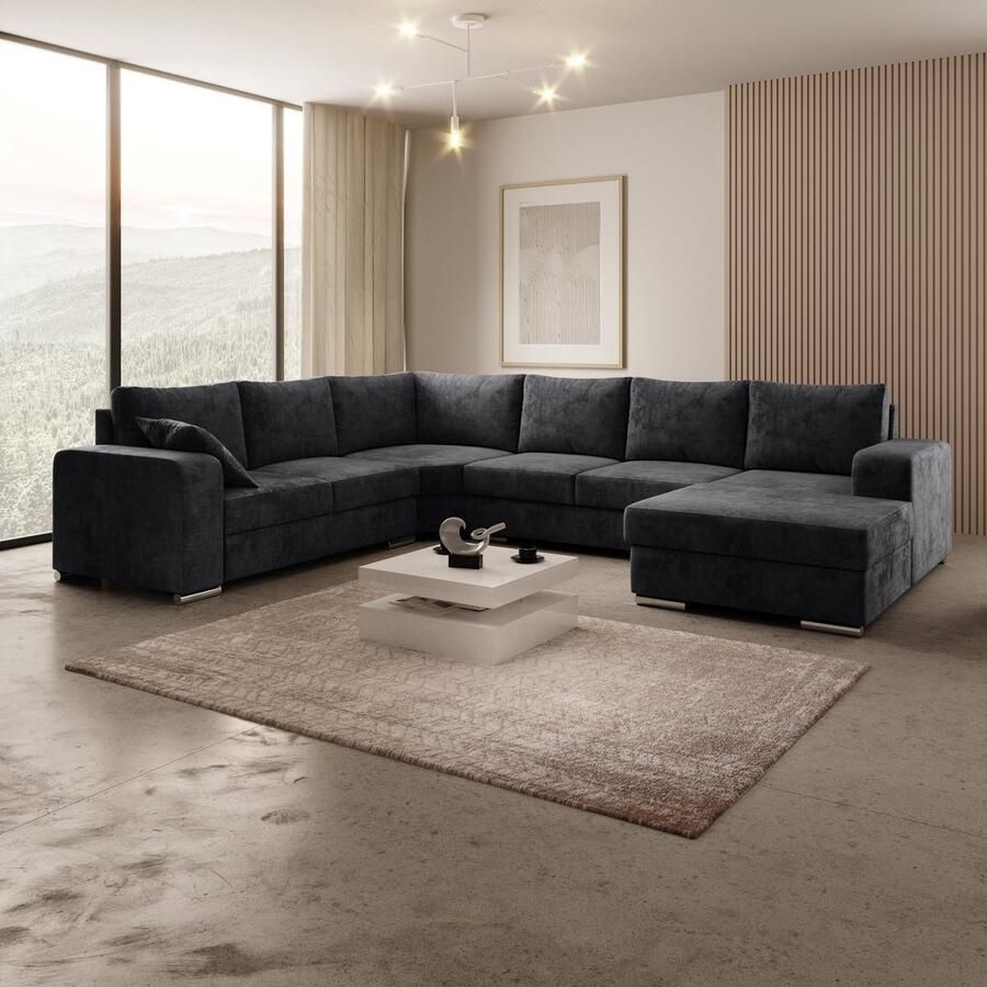 MEUBELLA Hoekbank Adel Zwart Velvet Rechts