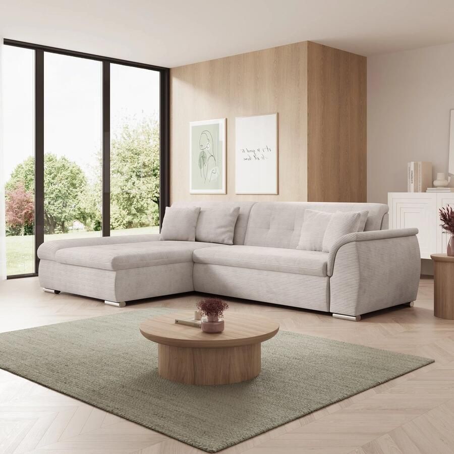 MEUBELLA Hoekbank Alberta Beige Ribstof Links