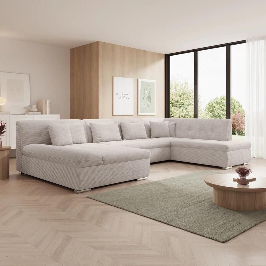 MEUBELLA Hoekbank Alberta XL Beige Ribstof Links