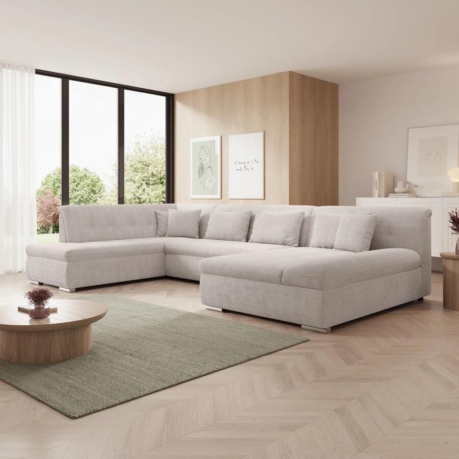 MEUBELLA Hoekbank Alberta XL Beige Ribstof Rechts