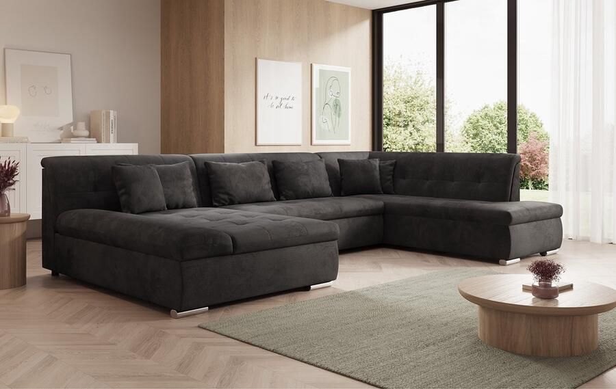 MEUBELLA Hoekbank Alberta XL Zwart Velvet Links