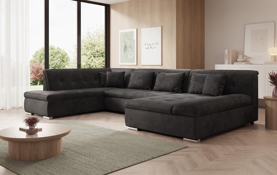 MEUBELLA Hoekbank Alberta XL Zwart Velvet Rechts