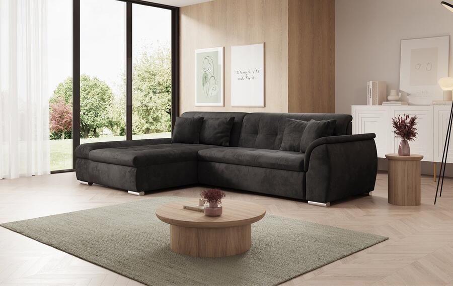 MEUBELLA Hoekbank Alberta Zwart Velvet Links