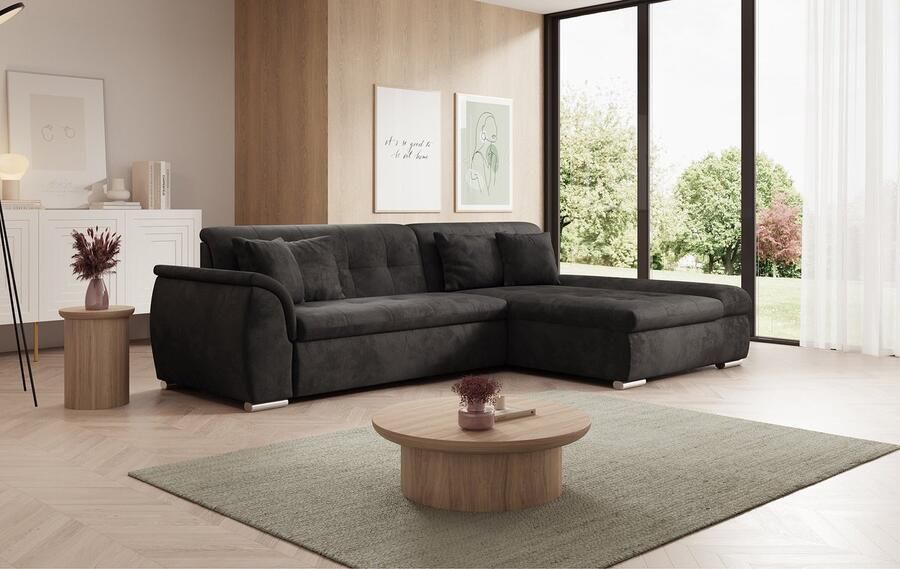 MEUBELLA Hoekbank Alberta Zwart Velvet Rechts