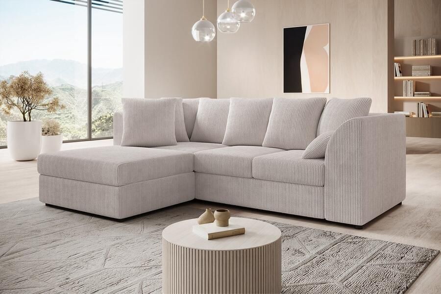 MEUBELLA Hoekbank Alfort Beige Ribstof Links