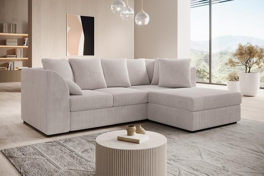 MEUBELLA Hoekbank Alfort Beige Ribstof Rechts