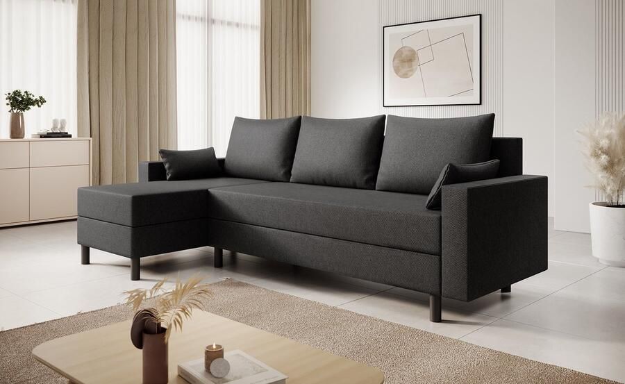 MEUBELLA Hoekbank Banbury Zwart Stof Links