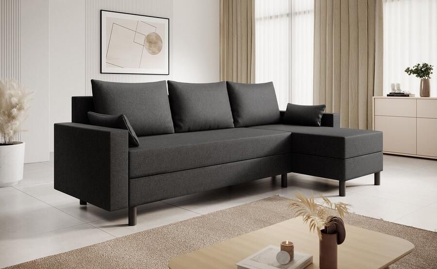 MEUBELLA Hoekbank Banbury Zwart Stof Rechts