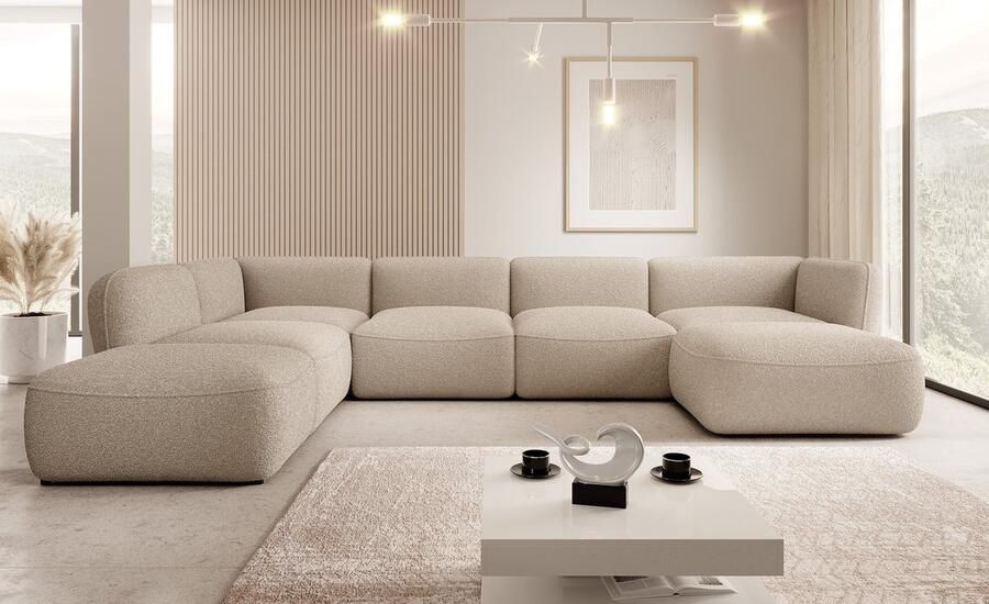 MEUBELLA Hoekbank Caesar Taupe Teddy Boucle stof Links