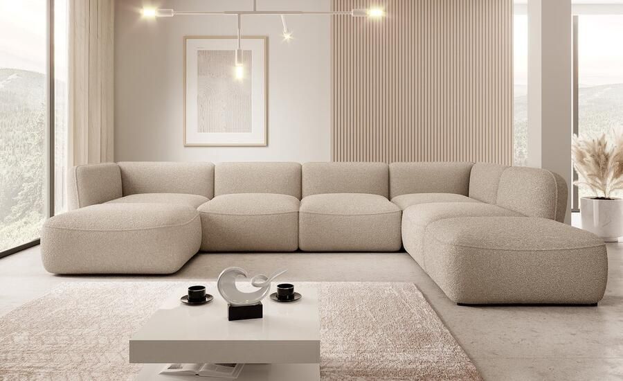 MEUBELLA Hoekbank Caesar Taupe Teddy Boucle stof Rechts