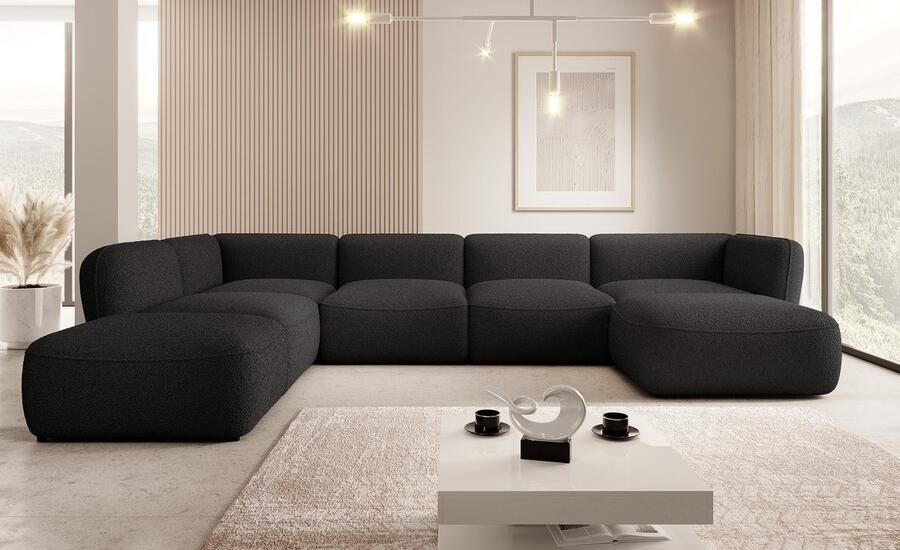 MEUBELLA Hoekbank Caesar Zwart Teddy Boucle stof Links
