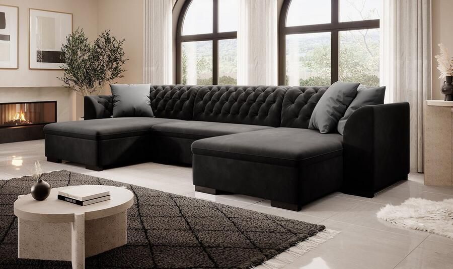 MEUBELLA Hoekbank Cancun Zwart Universeel Velvet