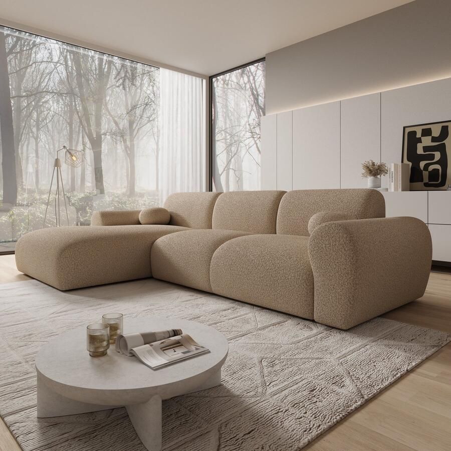 MEUBELLA Hoekbank Canyon Beige Teddystof Links