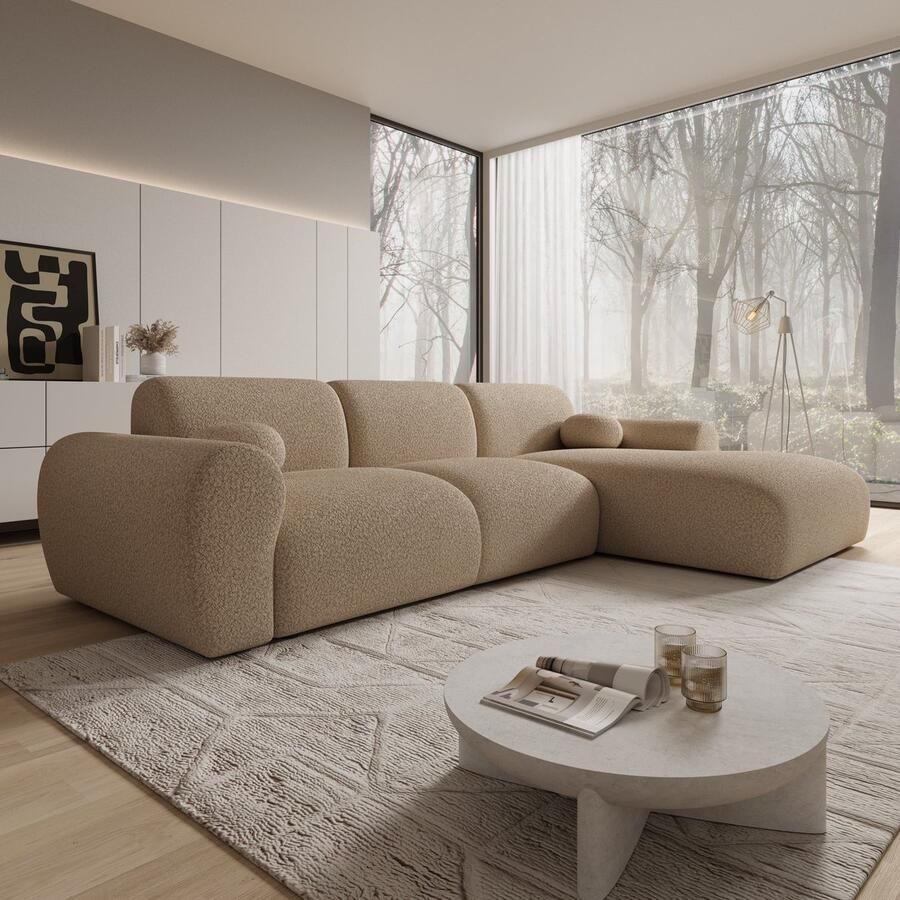 MEUBELLA Hoekbank Canyon Beige Teddystof Rechts