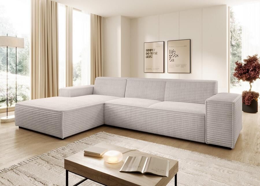 MEUBELLA Hoekbank Cardiff Beige Fluffy ribstof Links