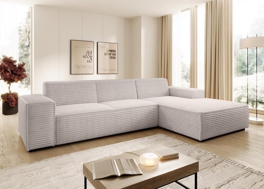 MEUBELLA Hoekbank Cardiff Beige Fluffy ribstof Rechts