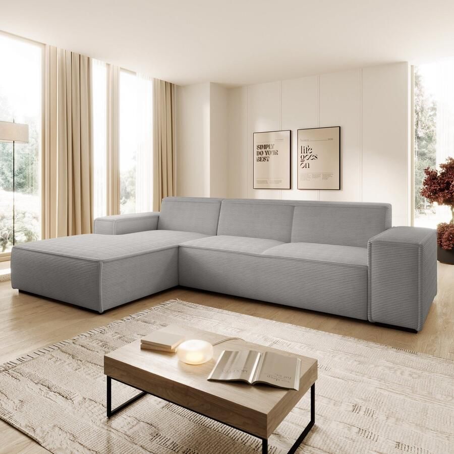 MEUBELLA Hoekbank Cardiff Grijs Ribstof Links
