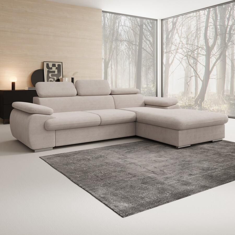 MEUBELLA Hoekbank Cordoba Beige Ribstof Rechts