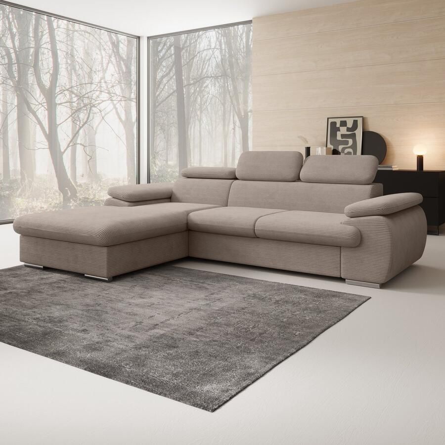 MEUBELLA Hoekbank Cordoba Bruin Ribstof Links