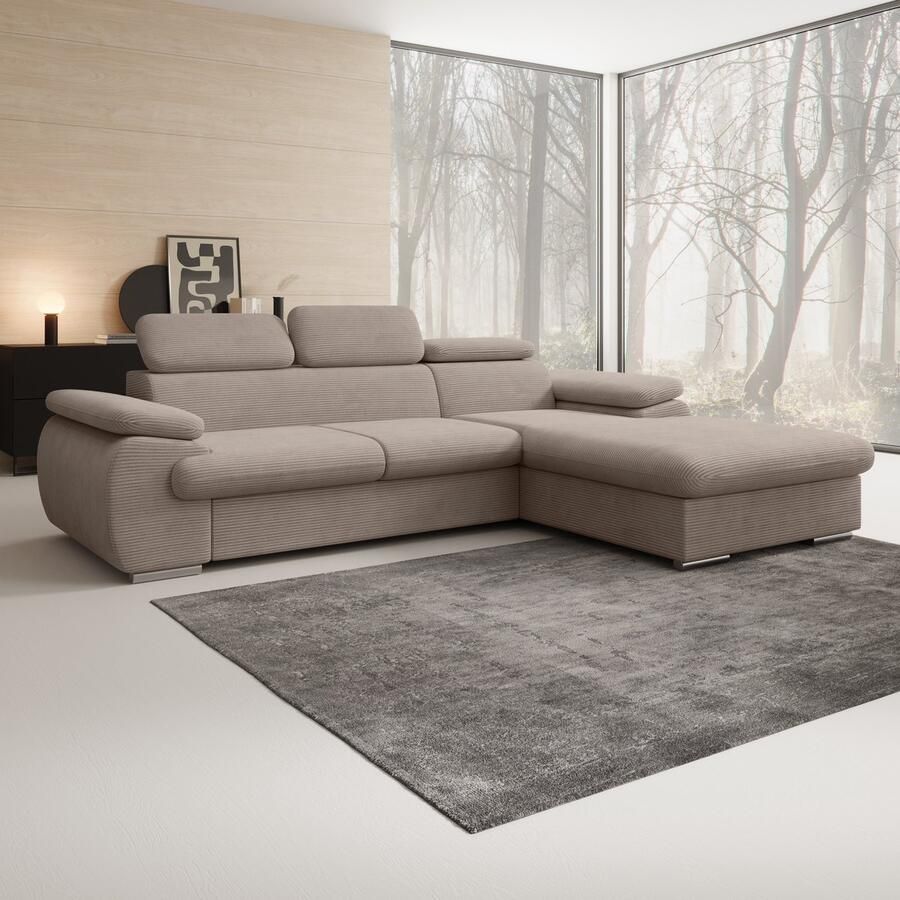 MEUBELLA Hoekbank Cordoba Bruin Ribstof Rechts