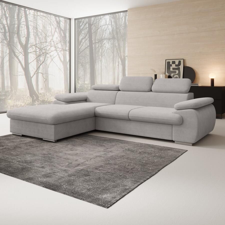MEUBELLA Hoekbank Cordoba Grijs Ribstof Links