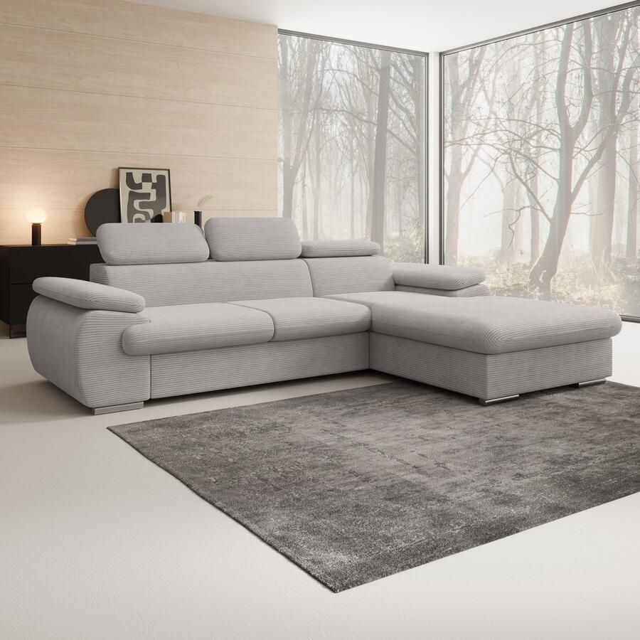 MEUBELLA Hoekbank Cordoba Grijs Ribstof Rechts