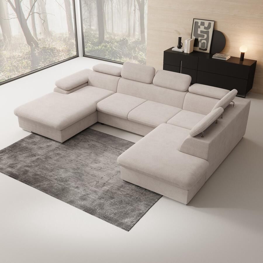 MEUBELLA Hoekbank Cordoba XL Beige Ribstof Links